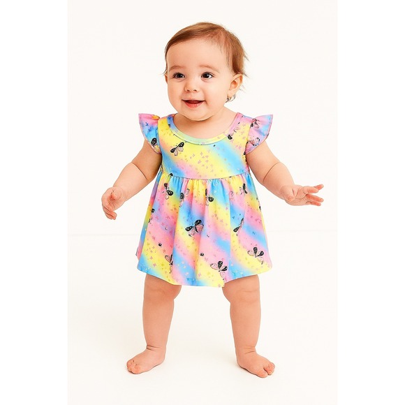 Baby‎ Girl Animal Print Flutter Sleeve Dress – Colorful Size 3-6 Months - Picture 1 of 6